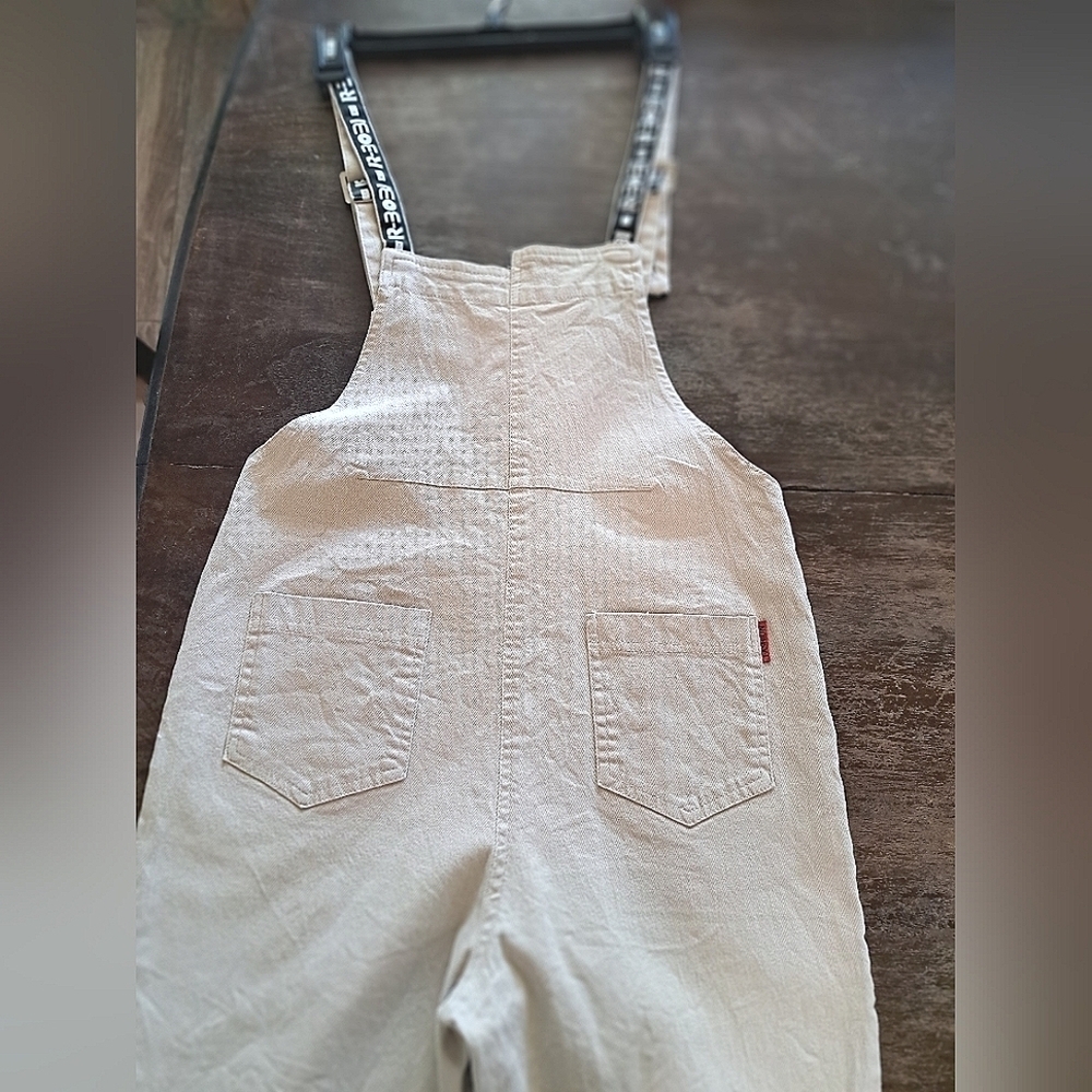 Denim Beige Overalls with Logo Straps Size Medium - Picture 6 of 12